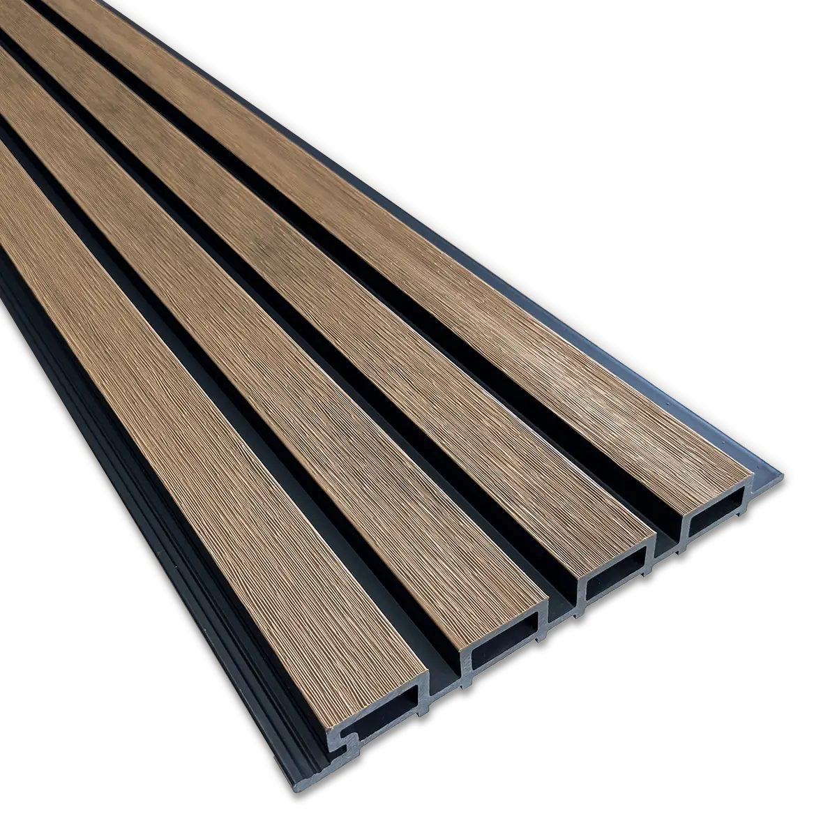 WPC_Brown Oak_ProductImage_02 Plastic facade panels in brown oak with fine wood grain texture