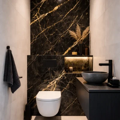 Zwart goud marmerlook wandpaneel toilet