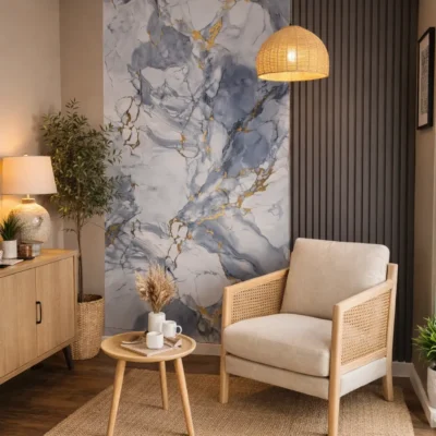 Mystic marmer en zilvernacht akoestische wandplaten woonkamer.