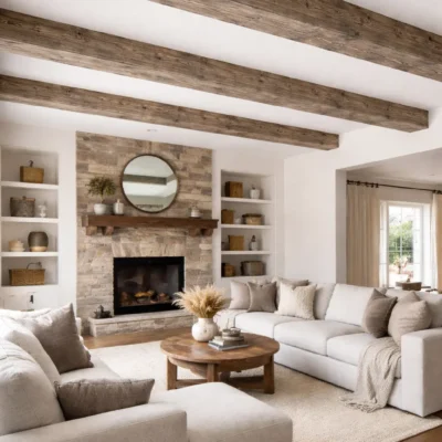 Sierbalk Hout Beige woonkamer plafond