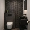 Akoestische Wandpanelen Hexagon Zwart Eiken Toilet