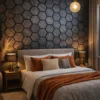 Akoestische Wandpanelen Hexagon Zwart Eiken slaapkamer