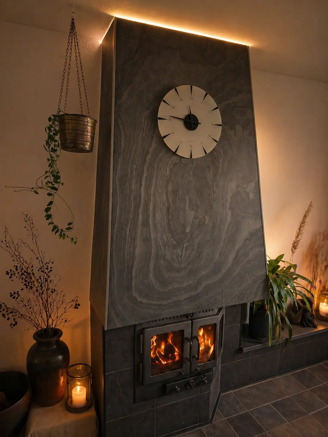 Carbon black natuursteen schouw woonkamer Carbon black natuursteen schouw woonkamer