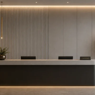 Akoestische Panelen Suede Licht Taupe Eiken Hotel